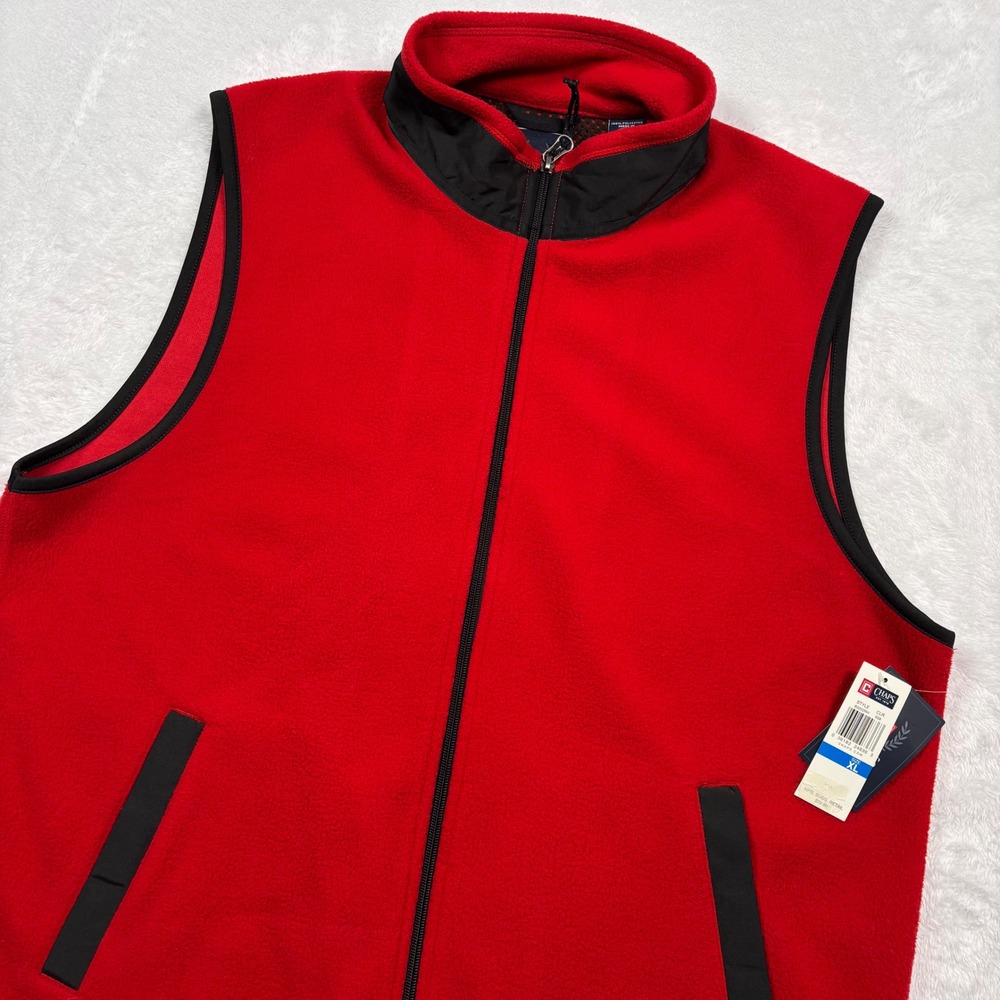 NEW Chaps Alpine Vest Men XL Red Polar Fleece Full Zip Mock Neck Moist Wick Gift